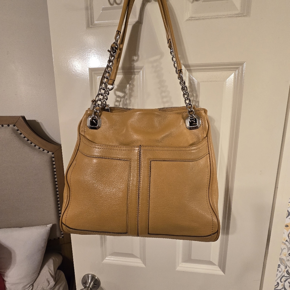 B Makowsky Mustard Yellow Leather Shoulder Bag